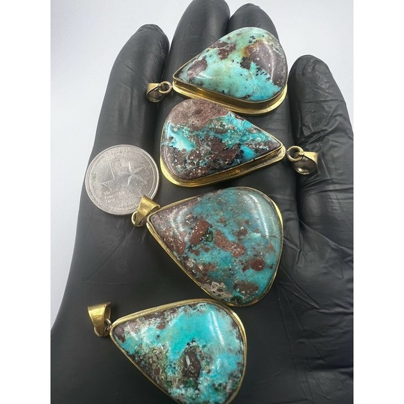 4 Natural Persian Turquoise Pendants Metal Stainless Steel Hook Bulk Lot - Picture 6 of 7